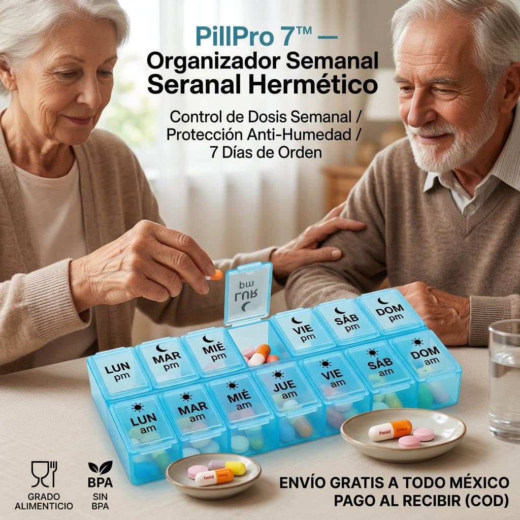 PillPro 7™ Pastillero Semanal Organizador Hermético de Viaje
