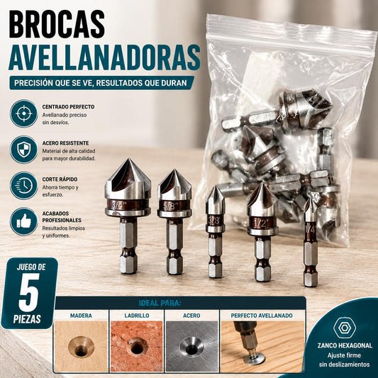 HexaSink Pro™  Juego de Brocas Avellanadoras de Precisión