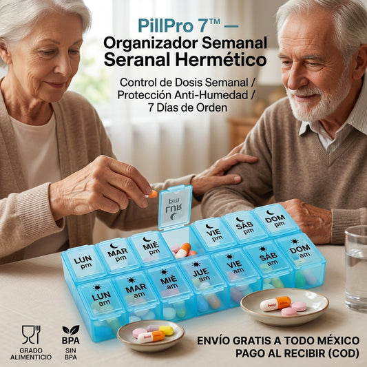 PillPro 7™ Pastillero Semanal Organizador Hermético de Viaje